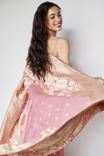 Abhinaya Benarasi Silk Embroidered Saree, Blush, image 6