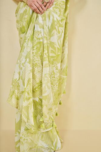 From The Tropics Georgette Pre-draped Saree - Lime, Lime, image 6