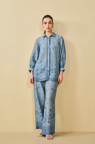 Pond Printed Bemberg Linen Shirt Coord - Blue, Blue, image 4