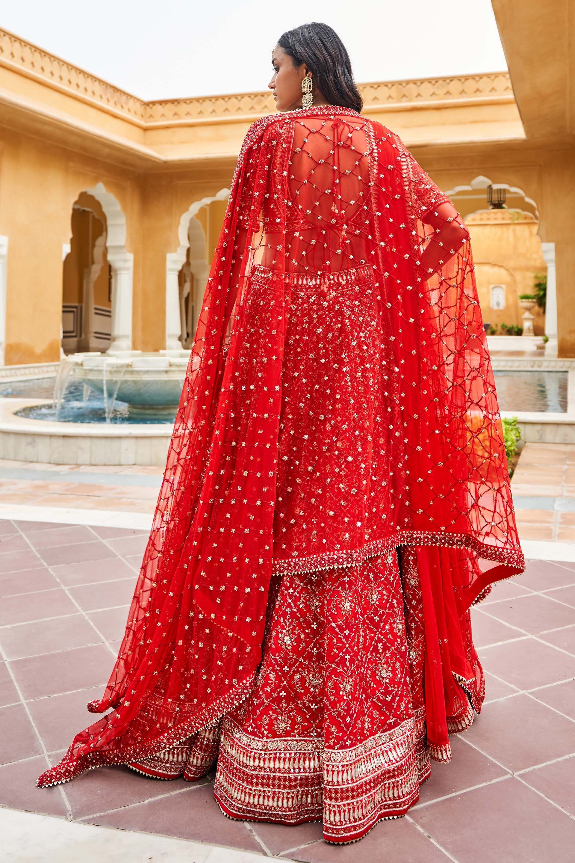 Adakara Lehenga Red