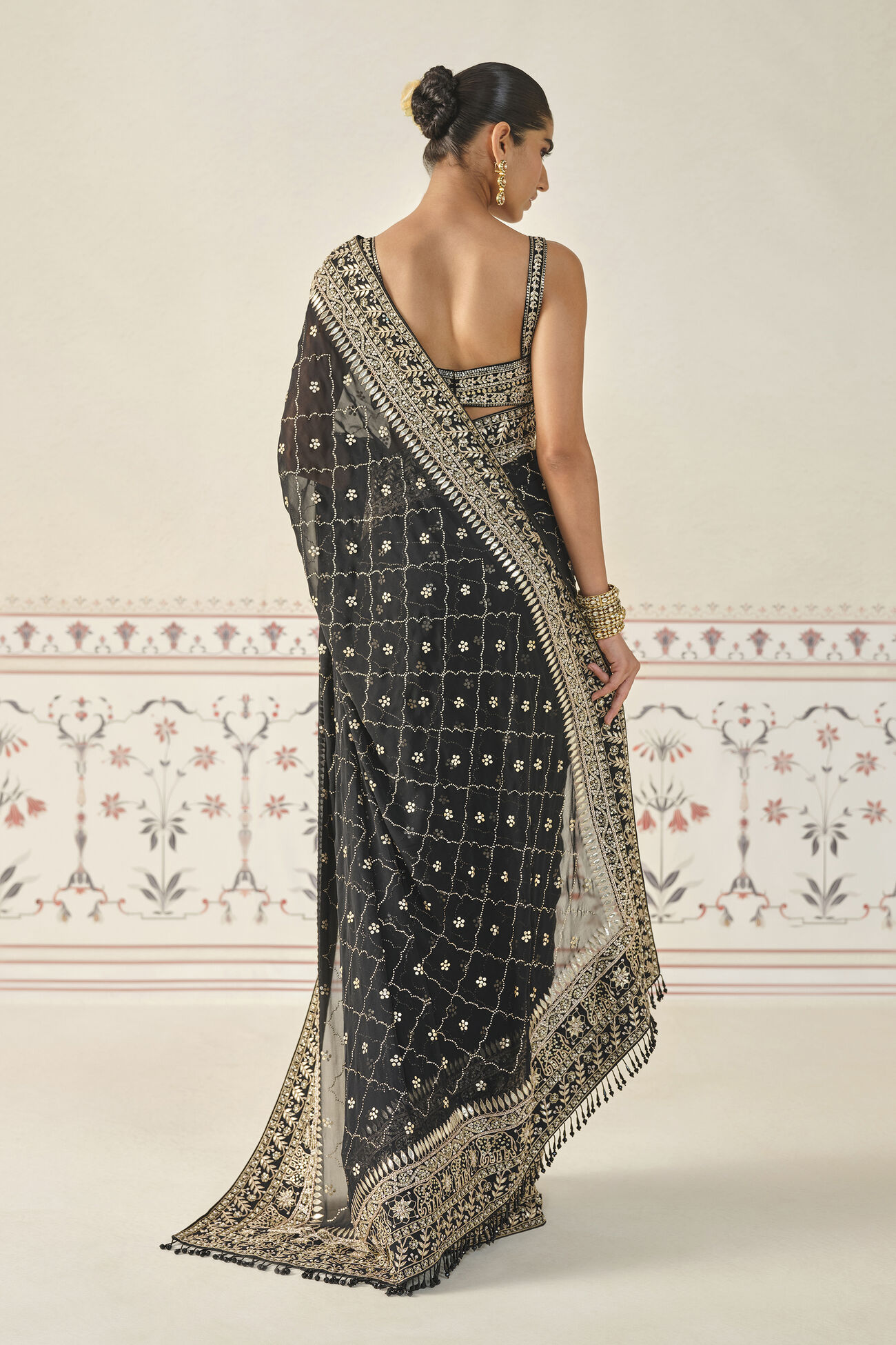 Anushna Handcrafted Badla Georgette Saree, Black, image 2