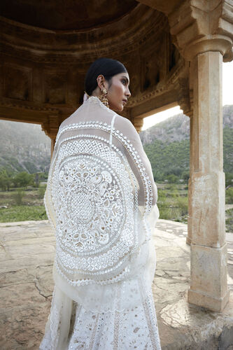 Nayaab Mirror & Zardozi Silk Skirt Set - Ivory, Ivory, image 8