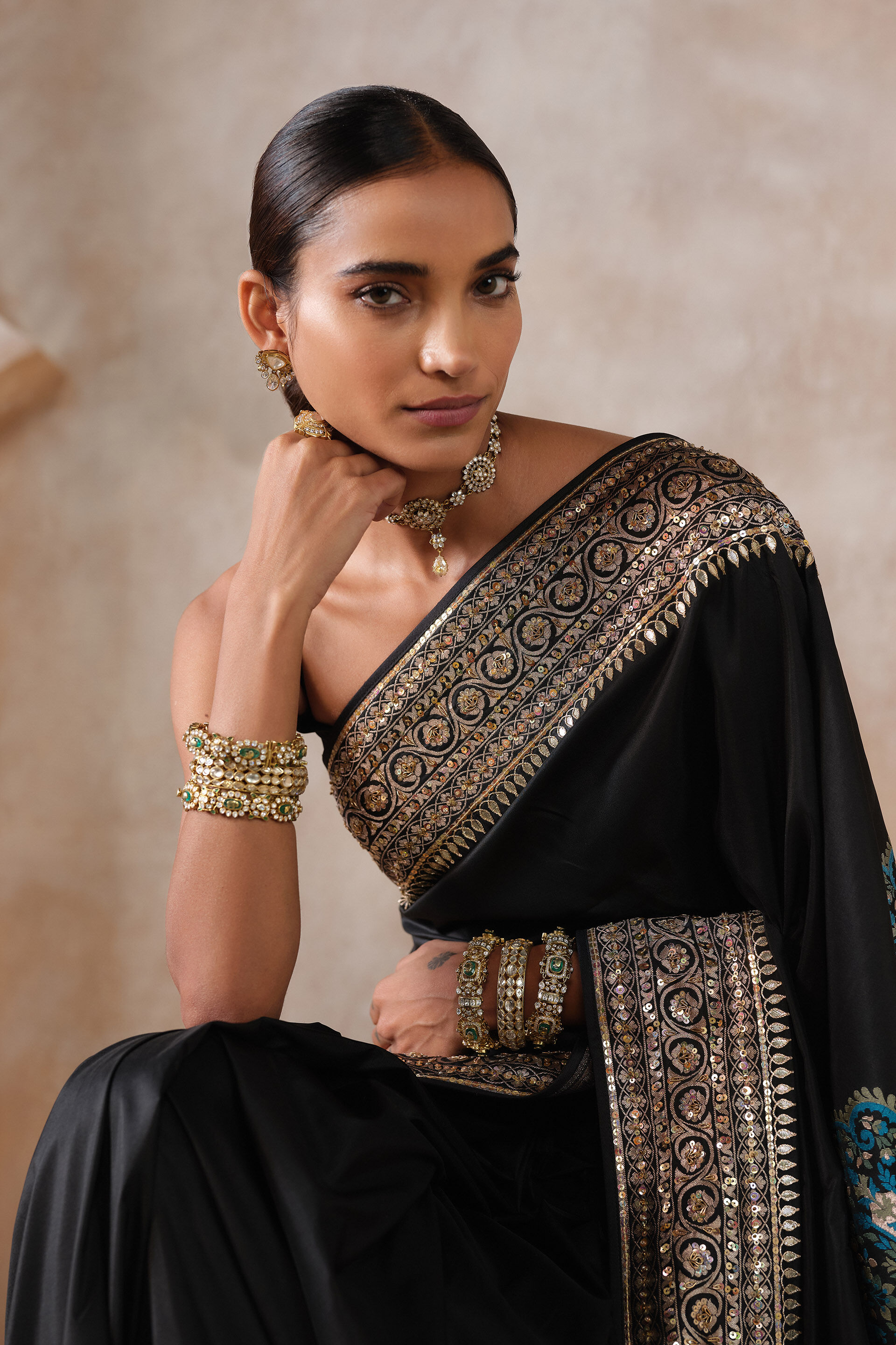 Anuranjita Handwoven Benarasi Silk Saree, Black, image 4