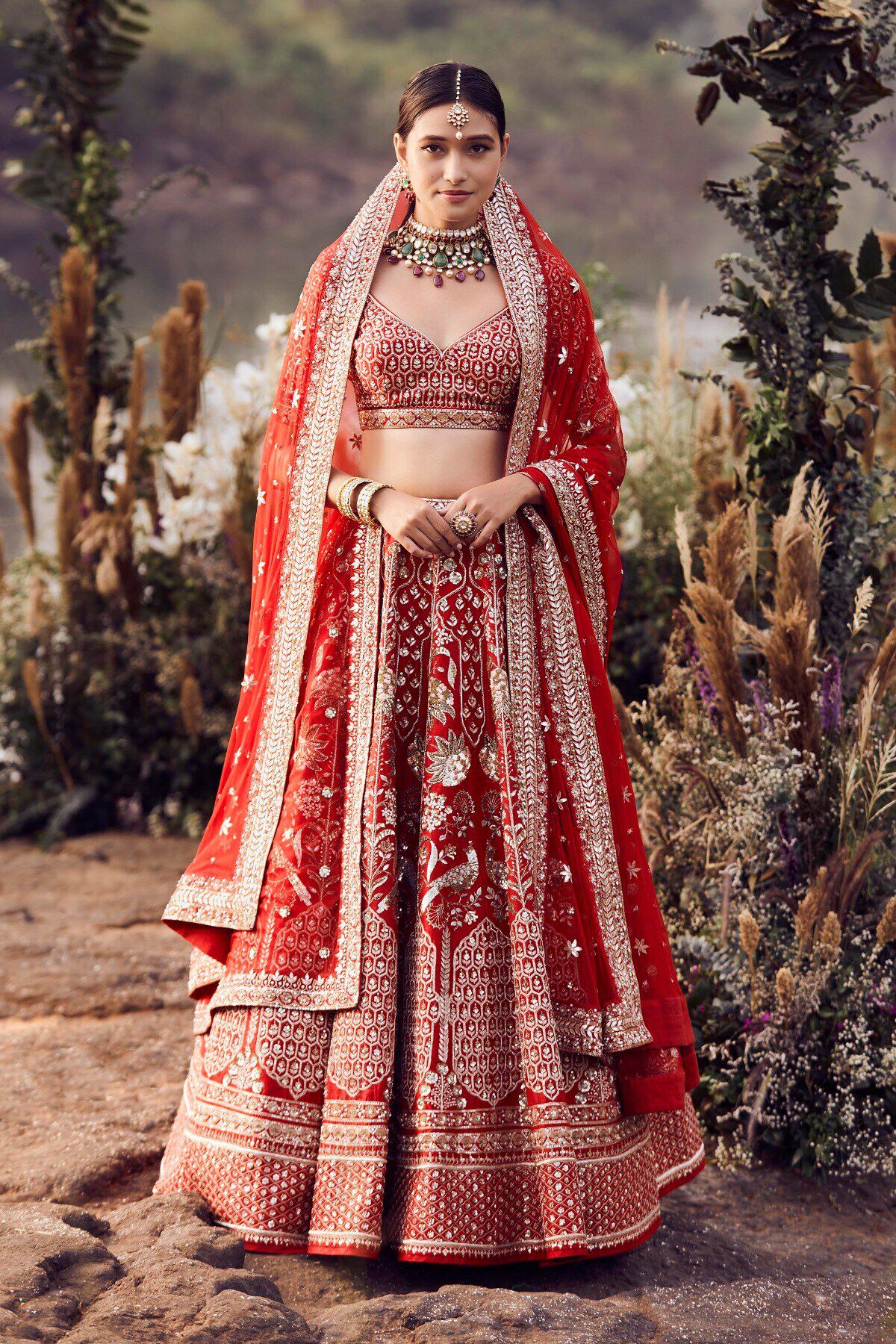 Buy Bright Pink Hand Embroidery Tulle Bridal Lehenga by MISHRU at Ogaan Online  Shopping Site