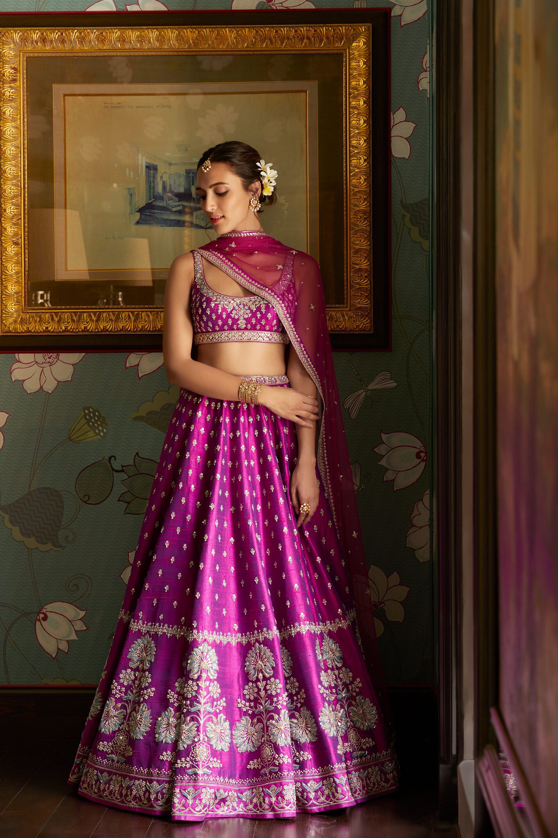 Purple Intricate Handwork Bridal Lehenga with Contrast Pink Dupatta — The  Posh Boutique Canada