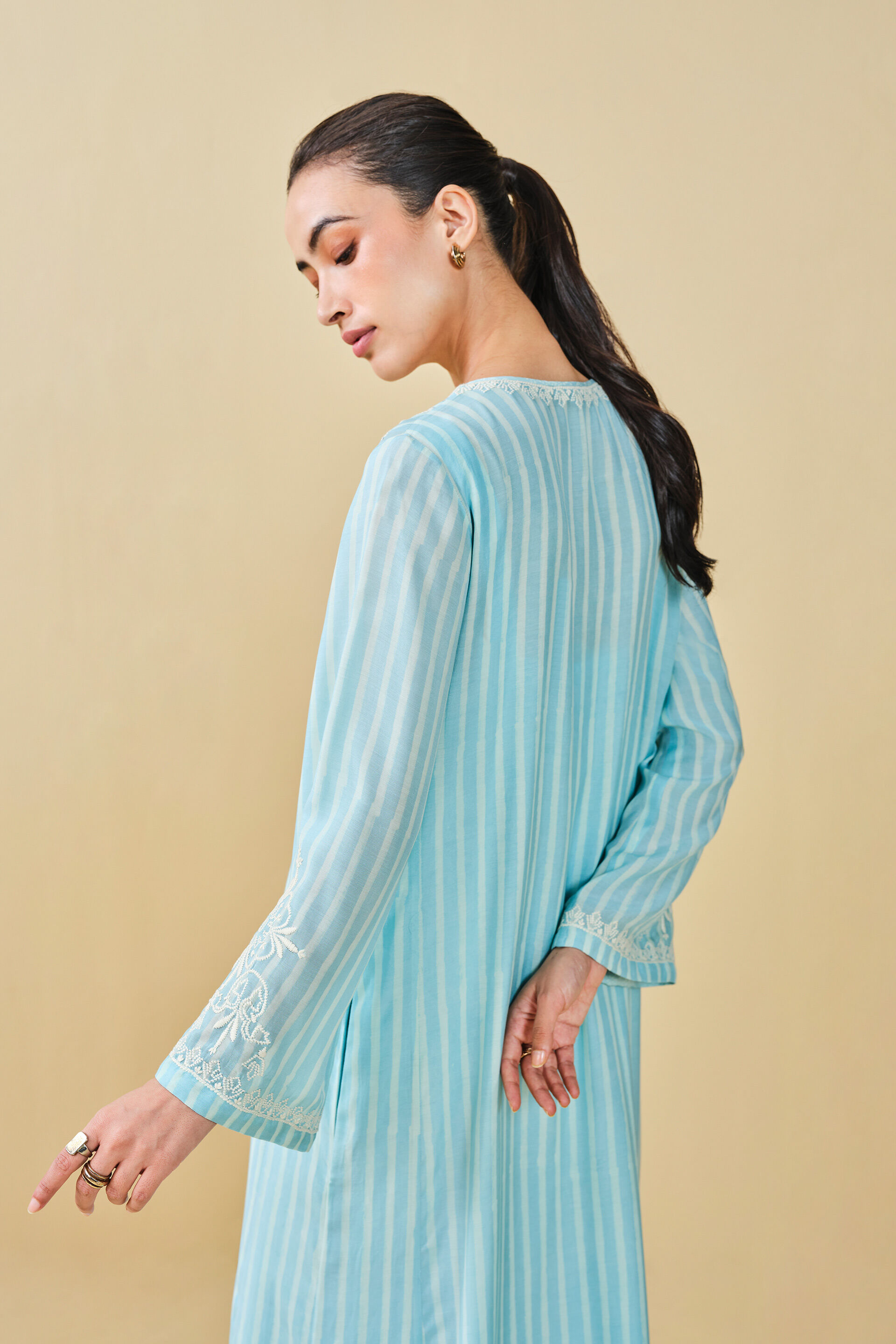 Berry Pluck Hand-block Printed Kaftan - Blue, Blue, image 6