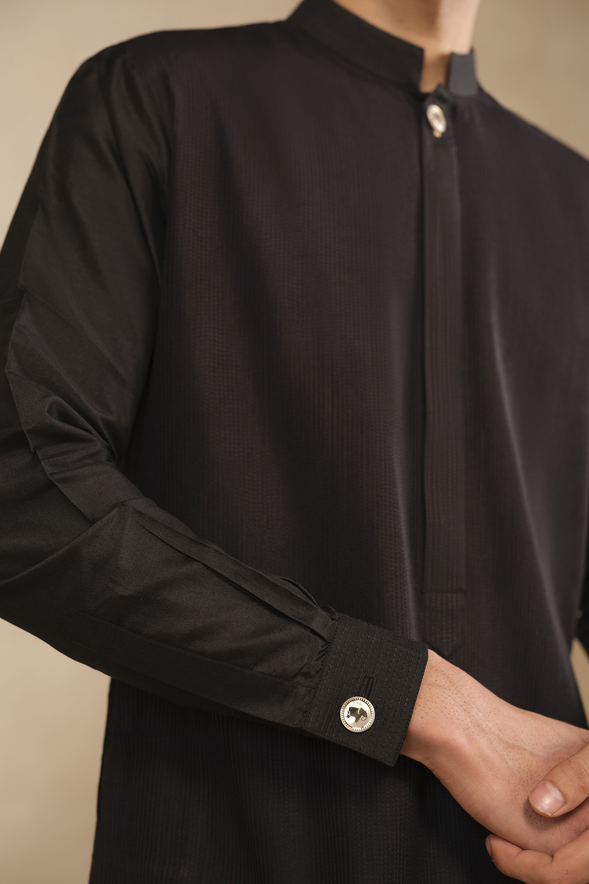 Affan Silk Kurta -  Black, Black, image 5