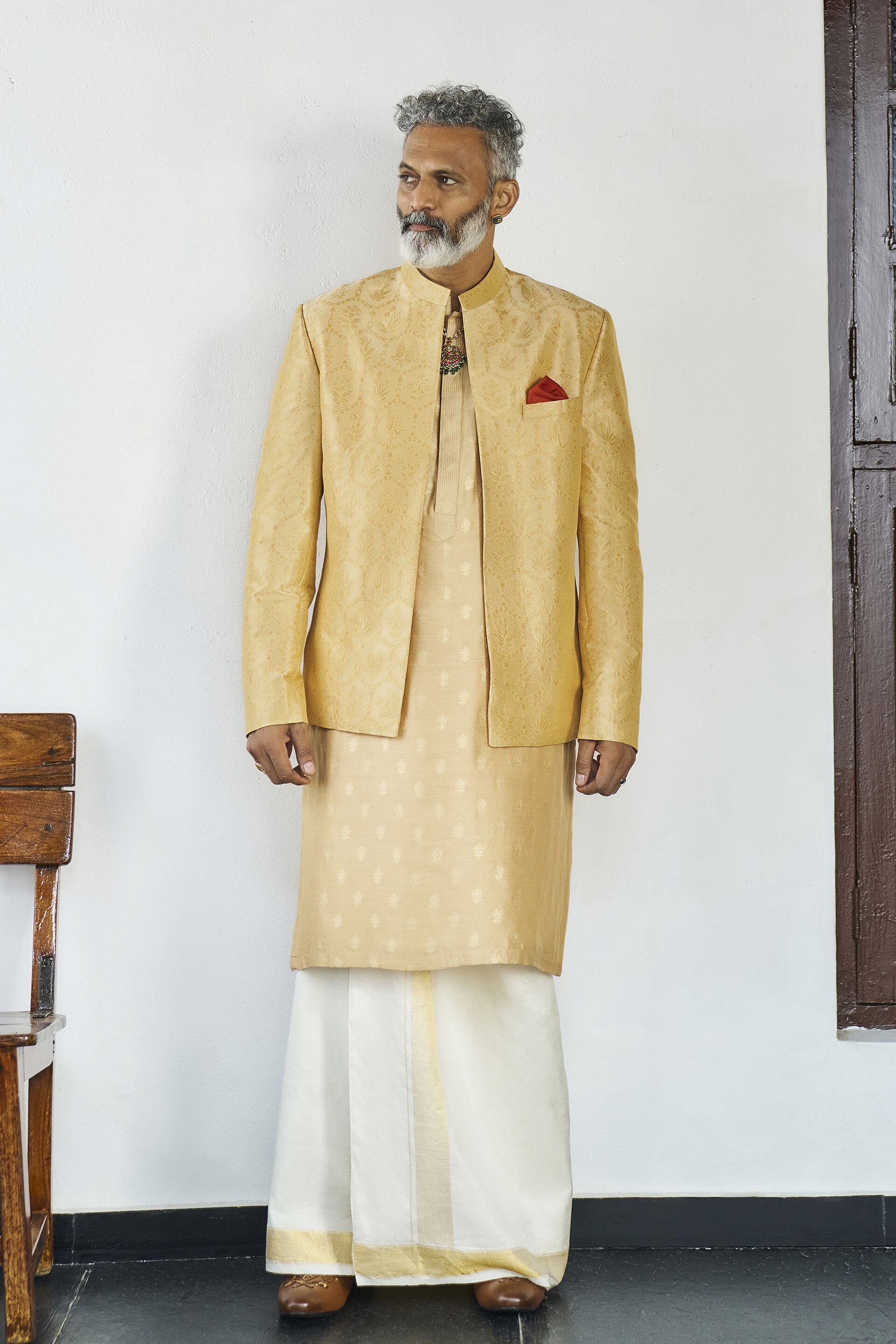 Dildar Kurta in Beige Benarasi