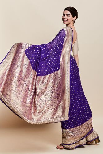 Nityami Benarasi Saree - Purple, , image 2