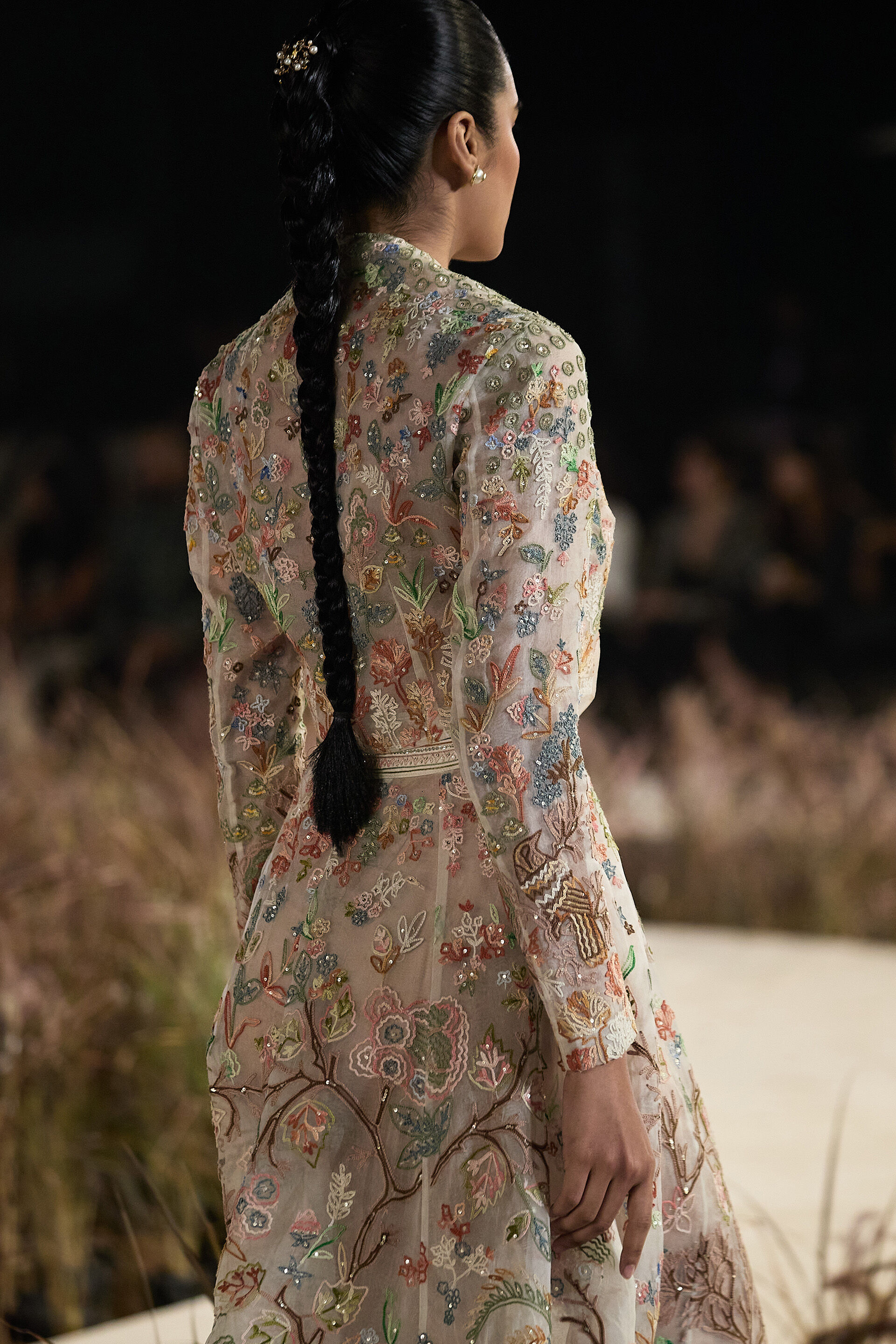 Araminta Hand-embroidered SEWA Silk Skirt Set - Ivory, Ivory, image 3