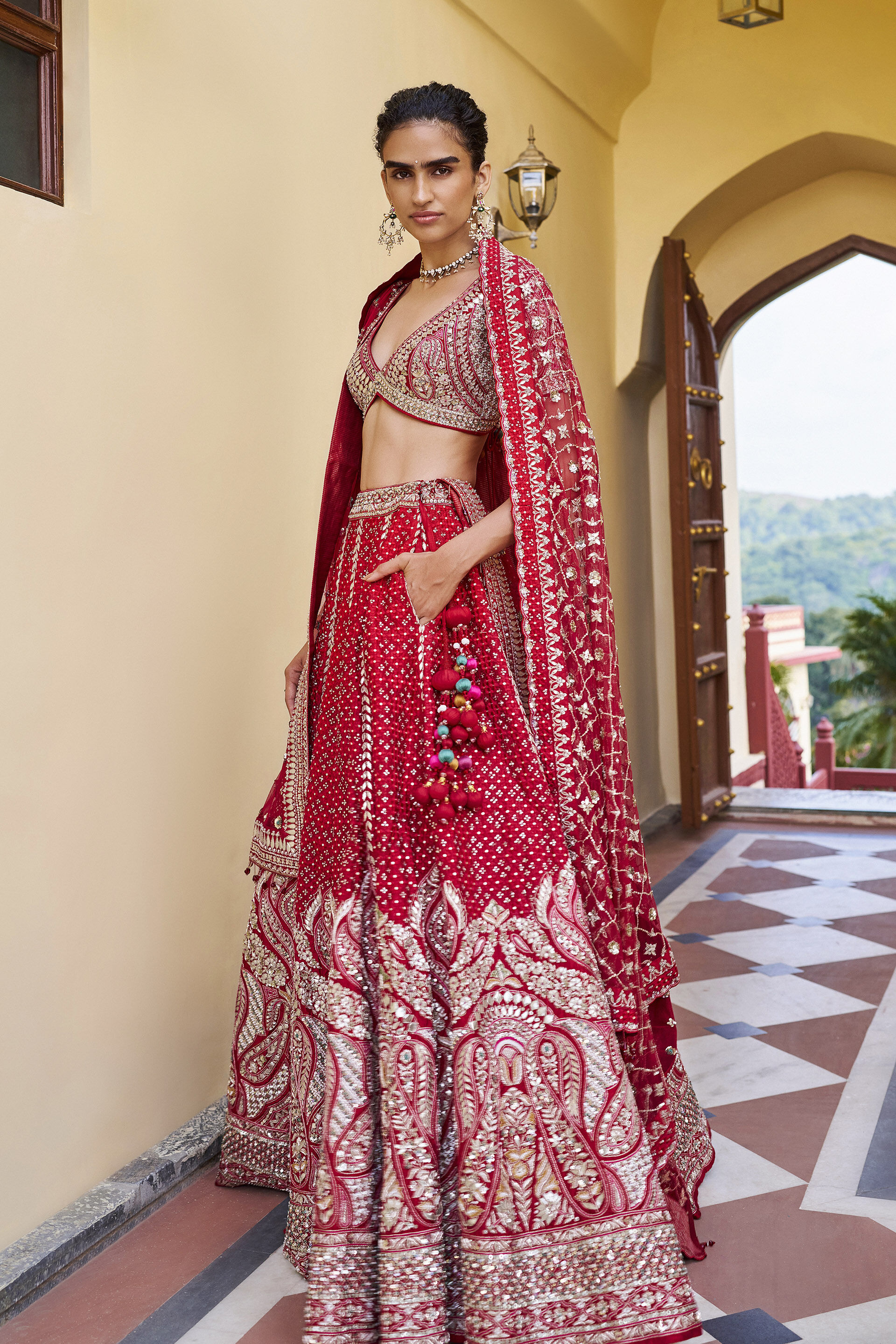 Radiance Gota Patti Silk Lehenga Set - ​Red
