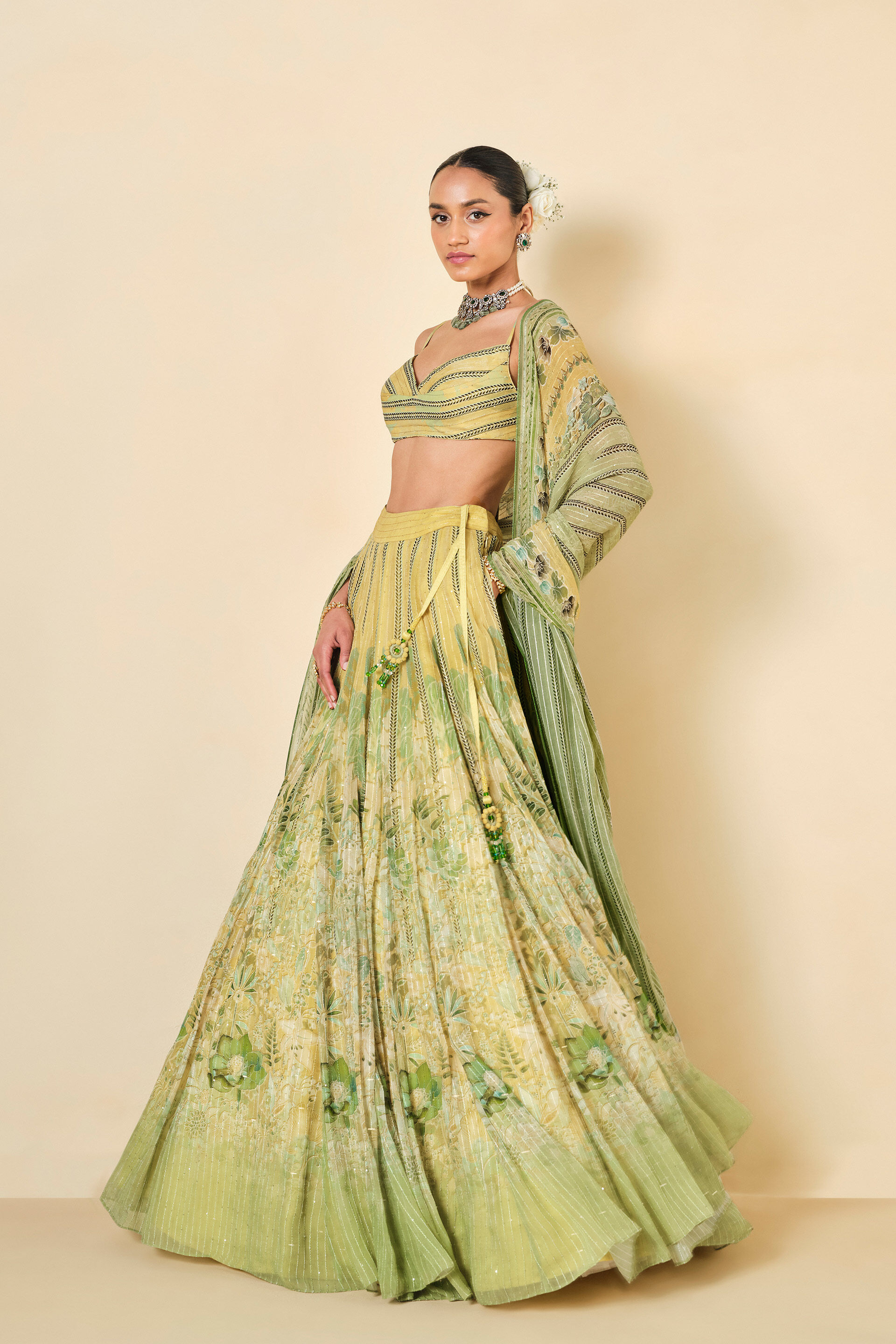 Myuna Sequin Georgette Lehenga - Sage, Sage, image 2