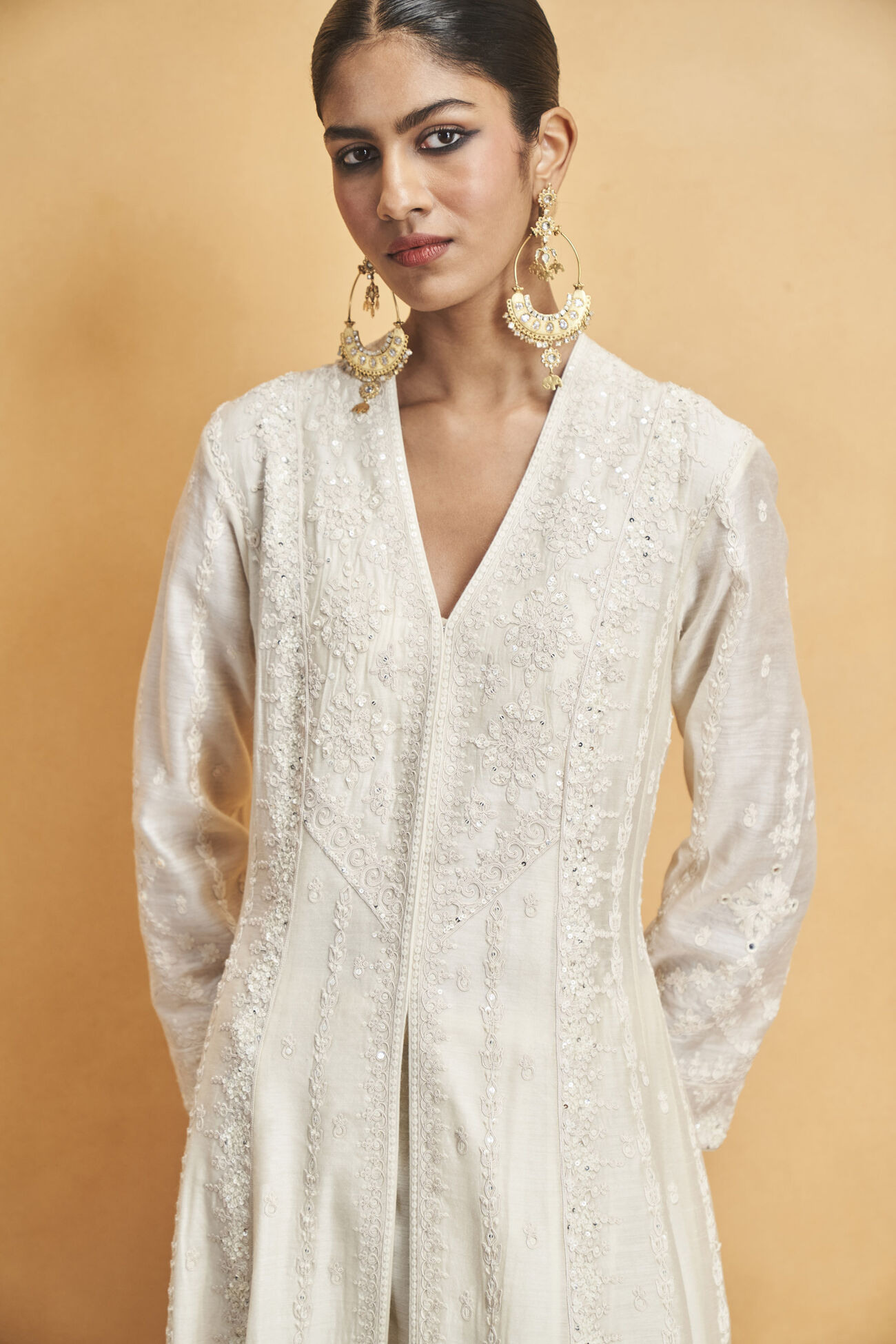 Nahid Embroidered Silk Kurta Set - White, White, image 4