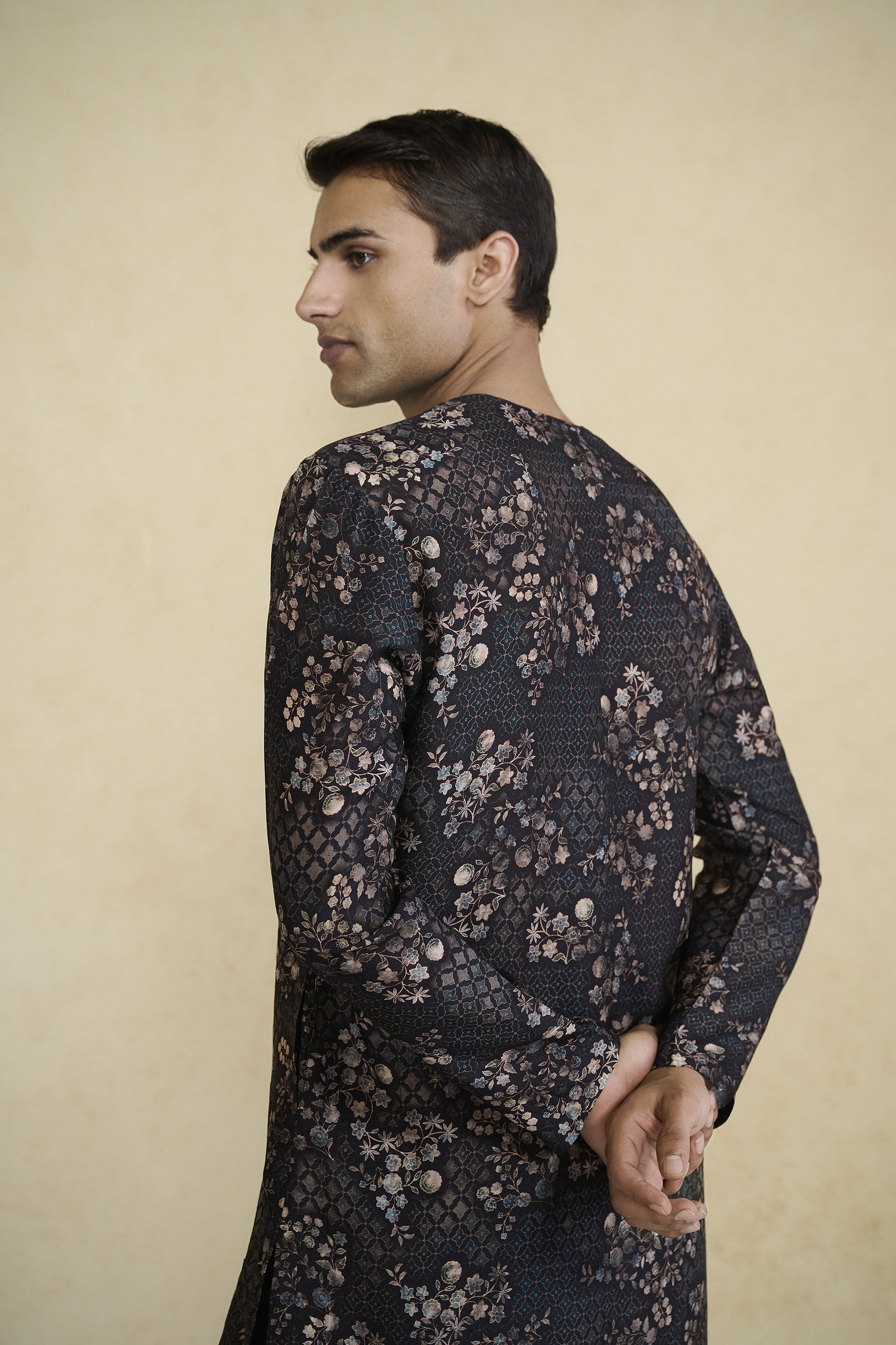 Rukham Printed Silk Kurta - Black, Black, image 6