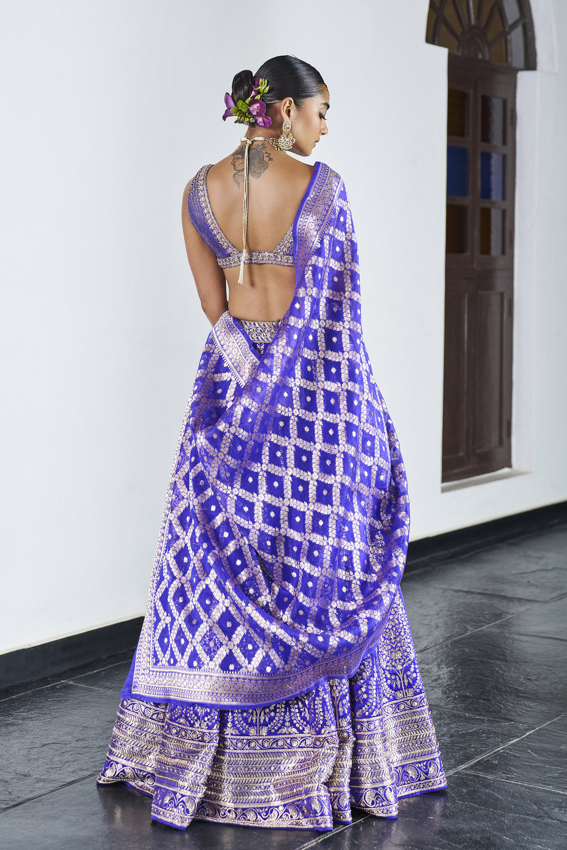 Milni Handwoven Benarasi Silk Lehenga Set - Purple