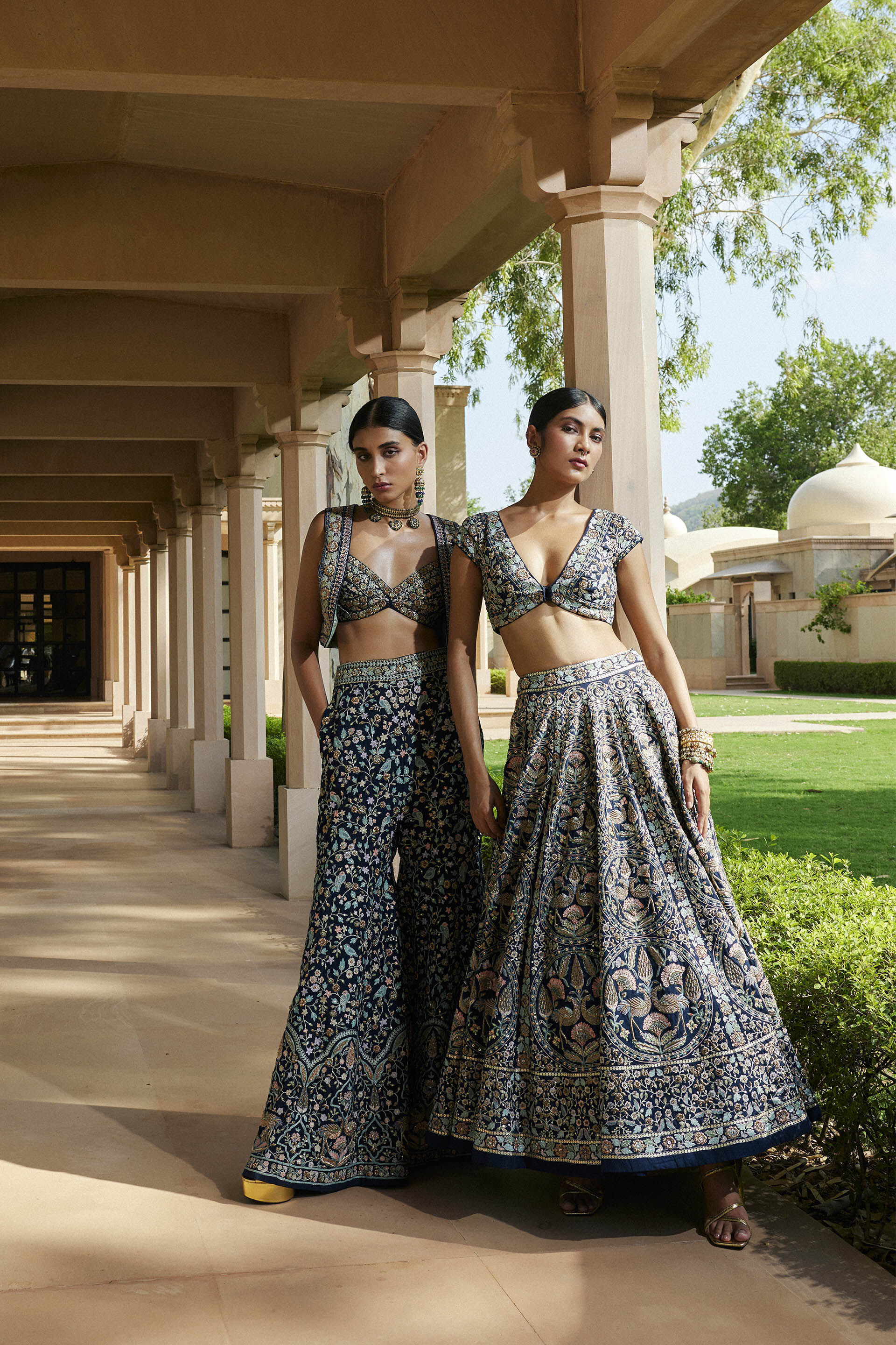 Nadisa Zardozi & Resham Silk Skirt Set - Navy Blue, Navy Blue, image 3