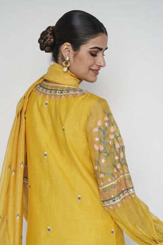 Philomel Embroidered Zardozi Silk Suit Set, Yellow, image 7