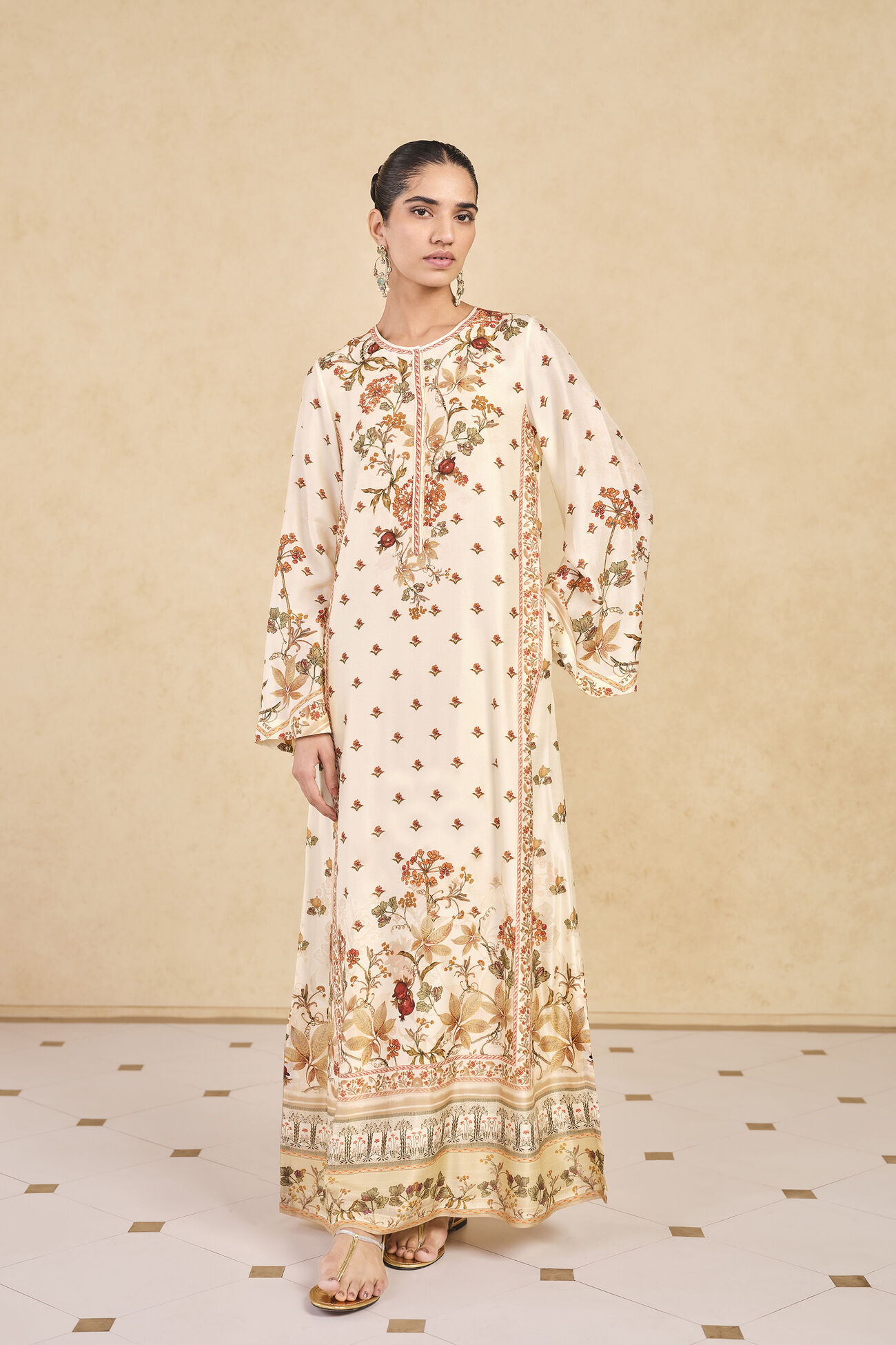 Buy Designer Dykuma Printed Silk Kaftan Ivory Online from Anita Dongre