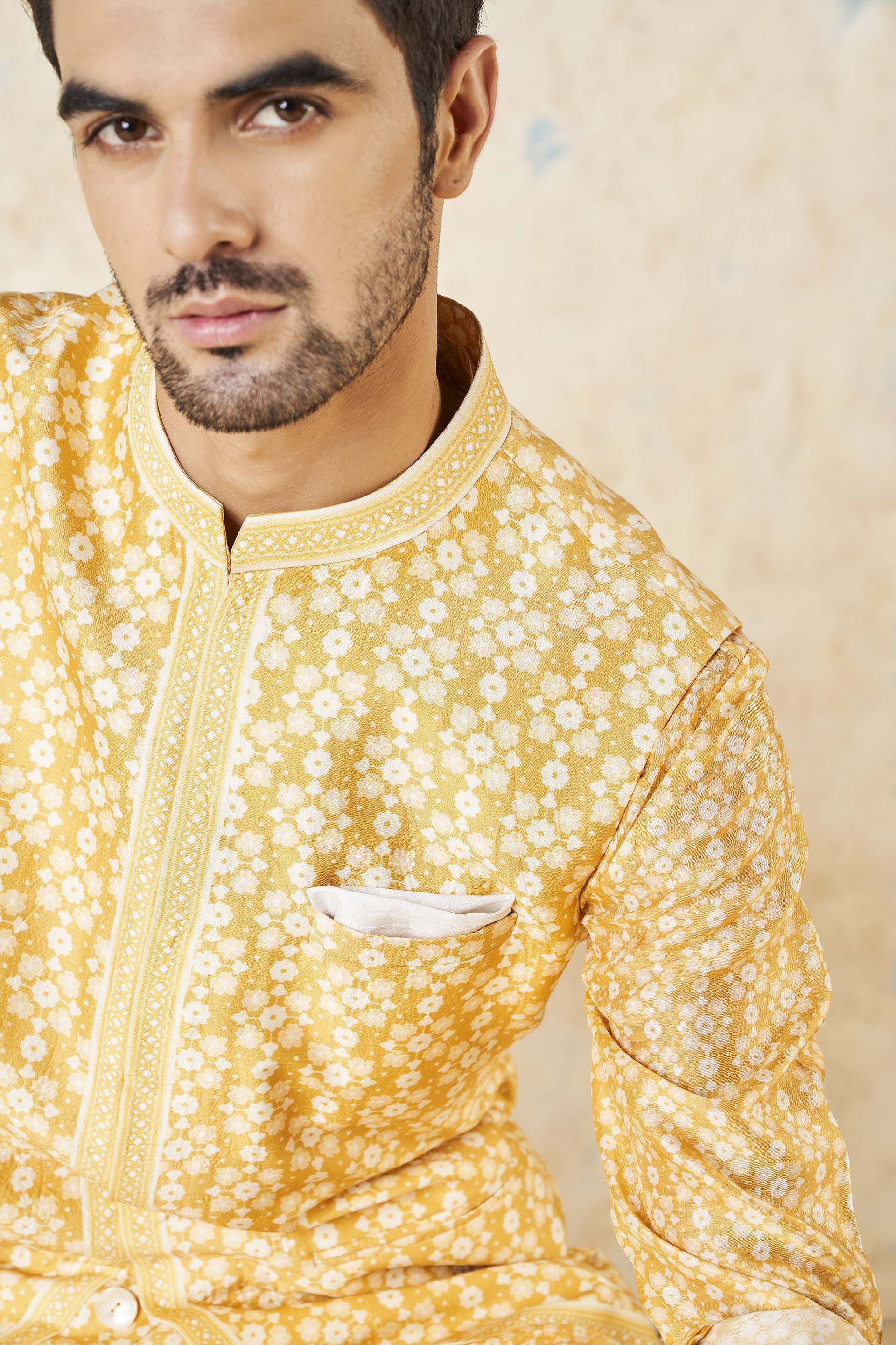 Buy Mustard Art Silk with Mirror Work Nehru Jacket (NMK-6339) Online