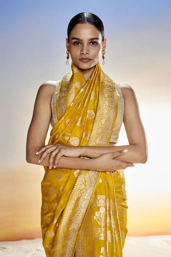 Sahana Benarasi Saree -Mustard, Mustard, image 6