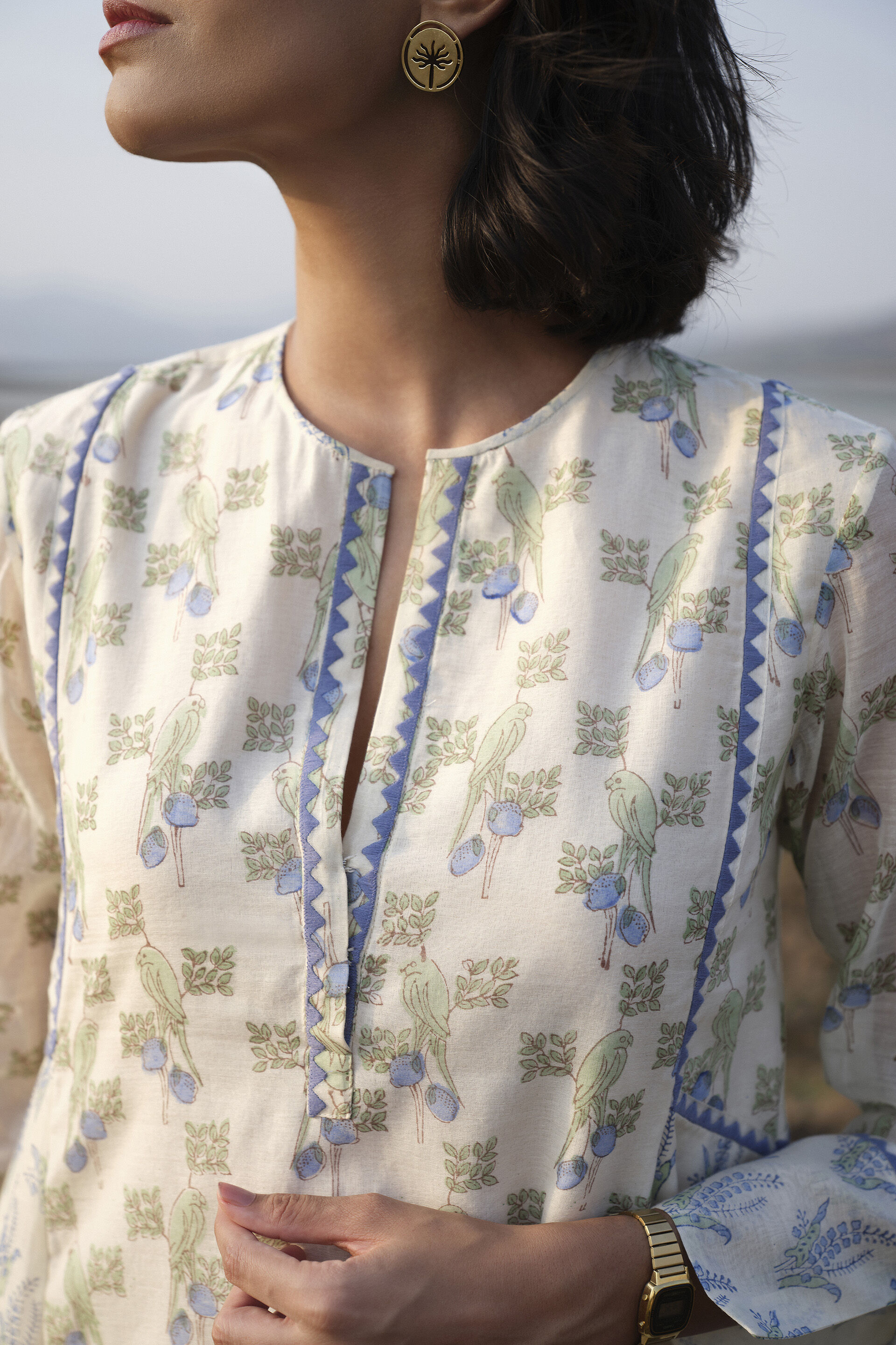 Florin Hand-block Printed Mul Kurta - White, White, image 3