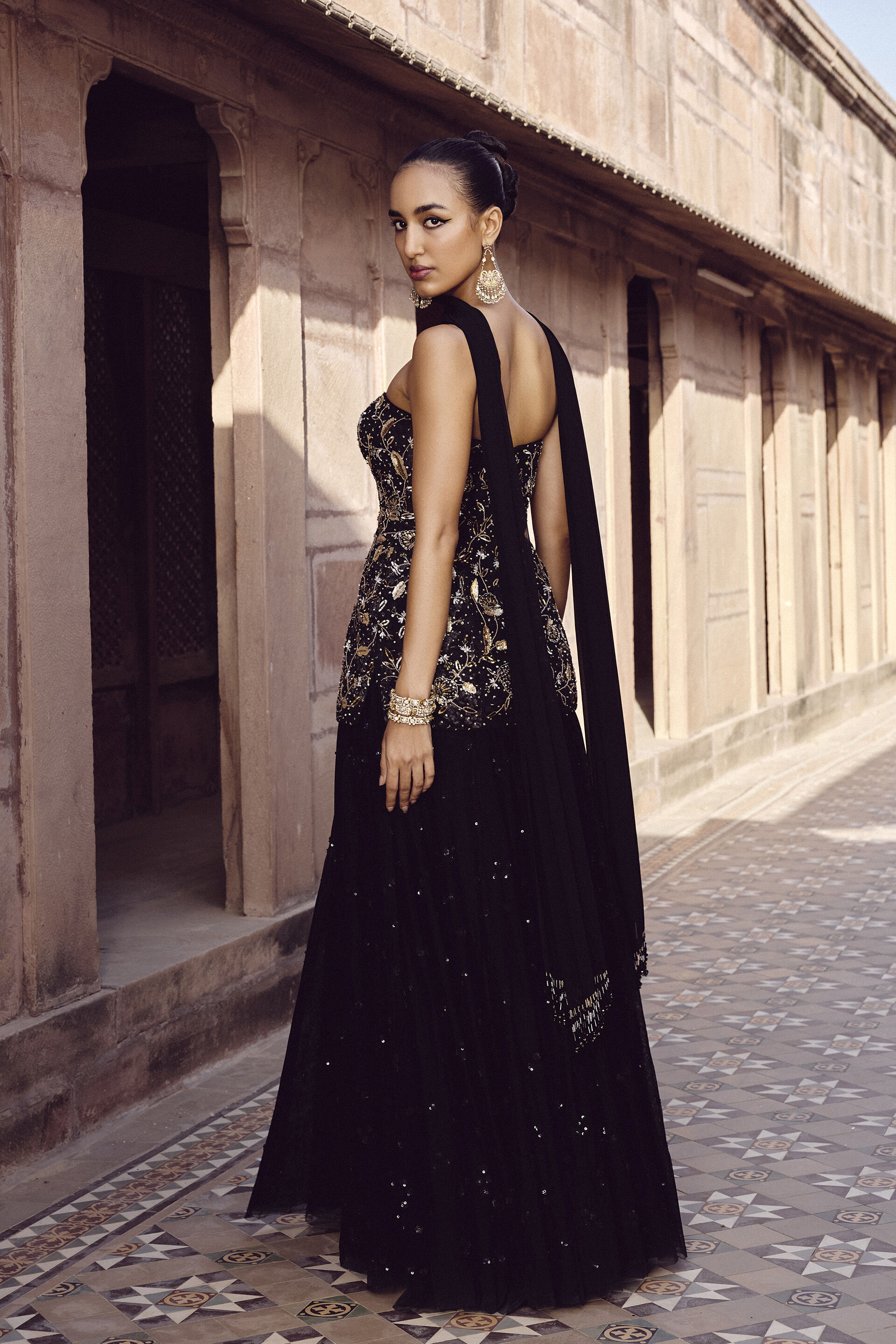 Adrima Embroidered Skirt Set - Black